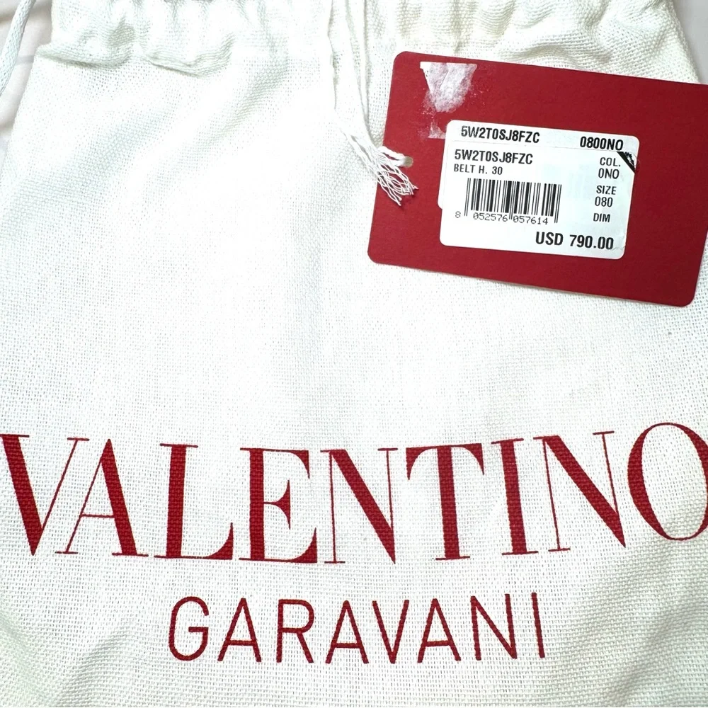 NWT Valentino Garavani Bold Edition V Logo Black Calfskin Leather Belt, Sz 80/32